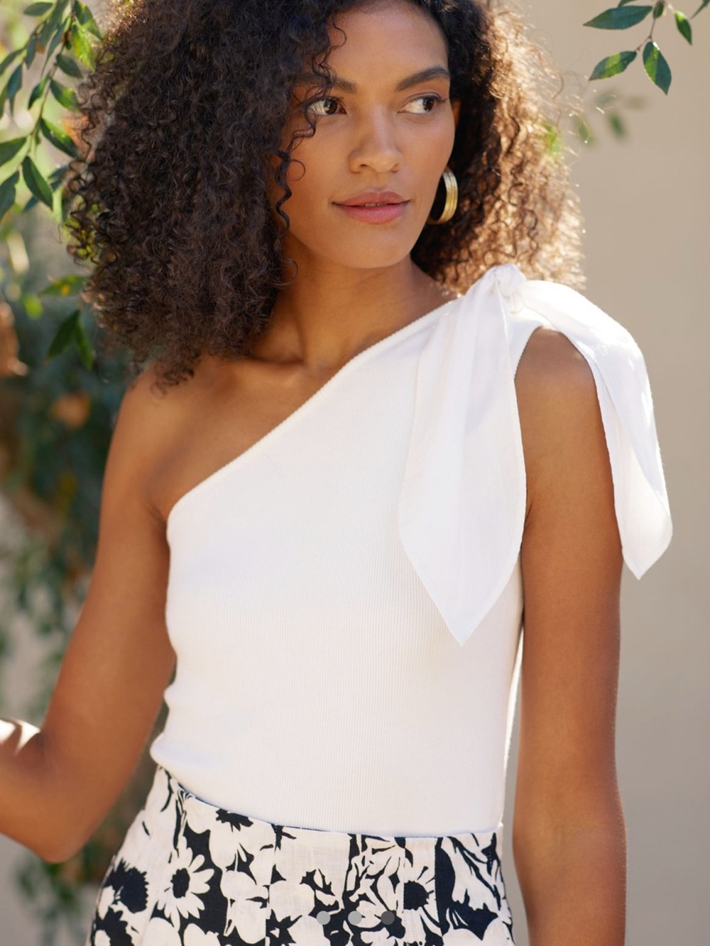 Maeve White One-Shoulder Tie Tank
